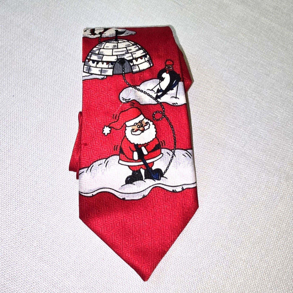 The Christmas Collection Red Christmas Tie with Santa and Reindeer Novelty OSFM